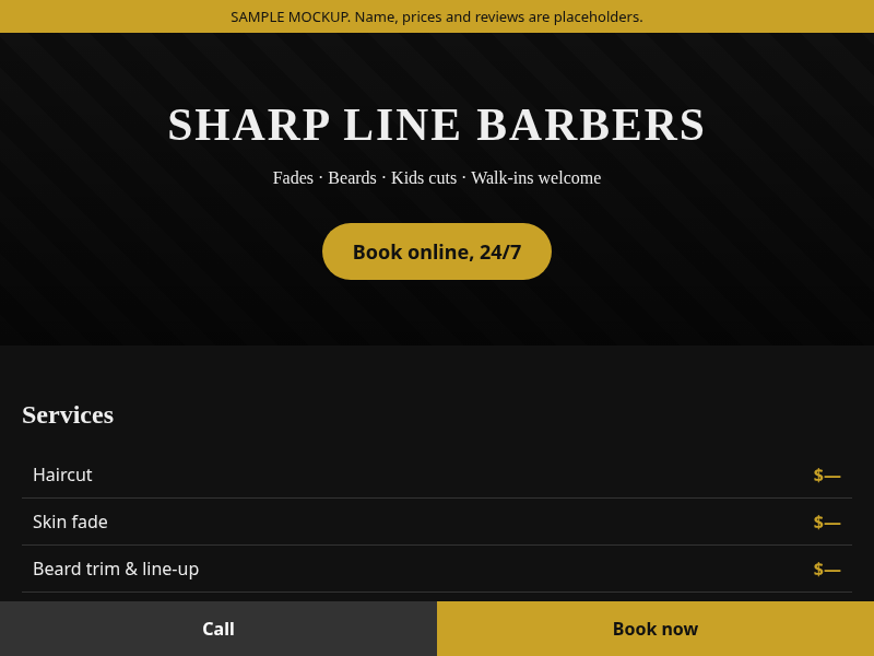 Sample design: barber shop website